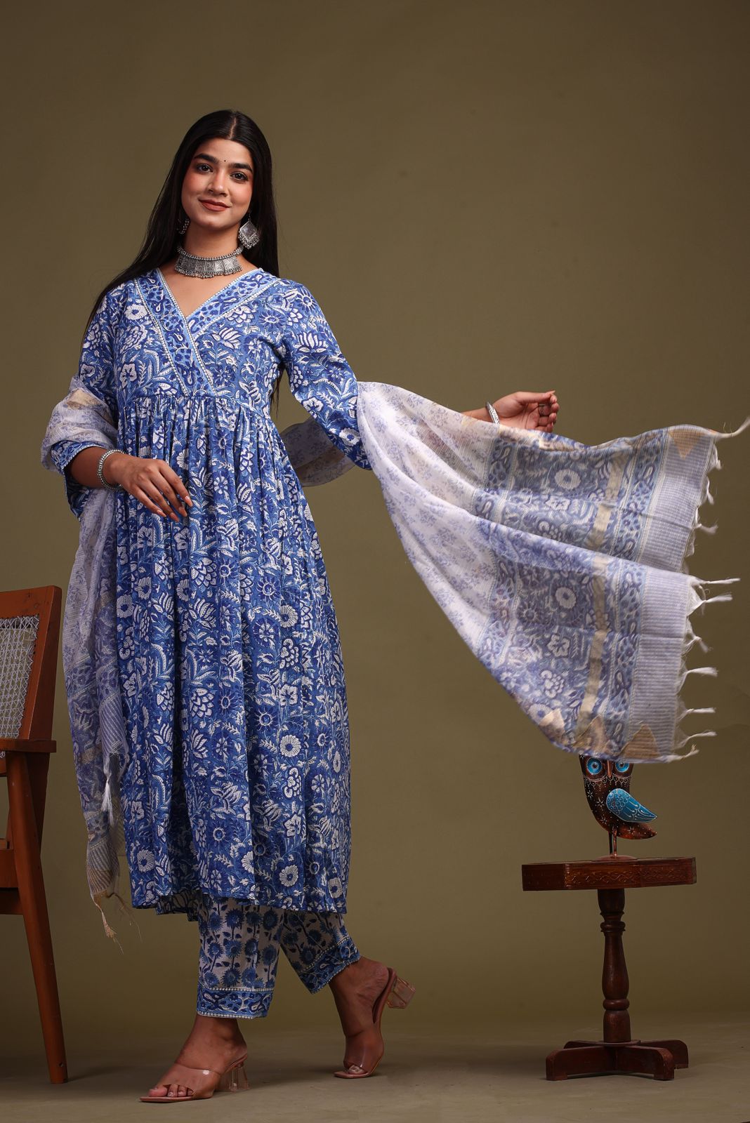 hand block printed kurta set with dupatta
