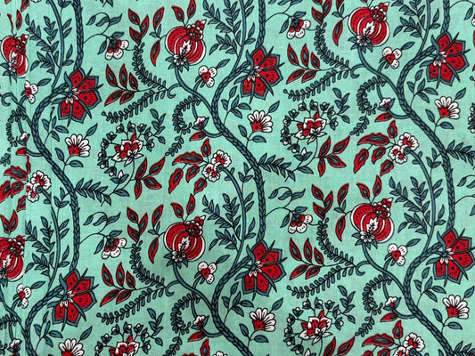 Sea Green Flora Cotton Fabric