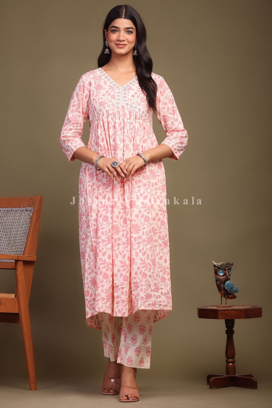 cotton printed kurti pant set