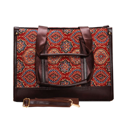 Red Ajrakh Leather Finish Laptop Bag