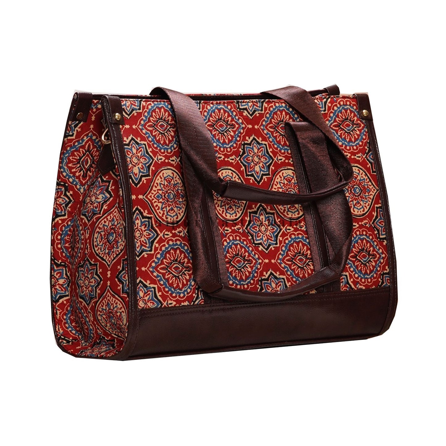 Red Ajrakh Leather Finish Laptop Bag