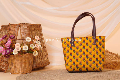 Mustard Booti Print Hand Bag