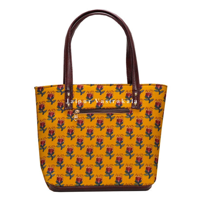 Mustard Booti Print Hand Bag