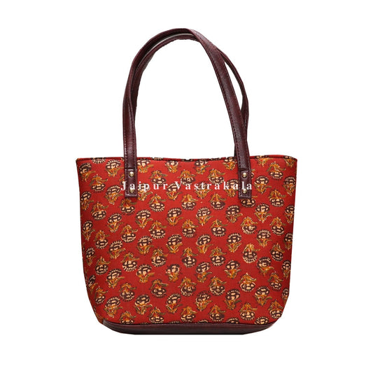 Red Bagru Print Hand Bag