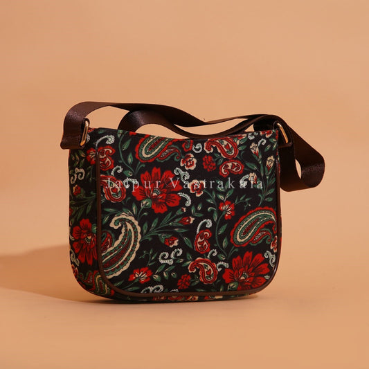 Dark Red Flora Nylon Belt Sling Bag