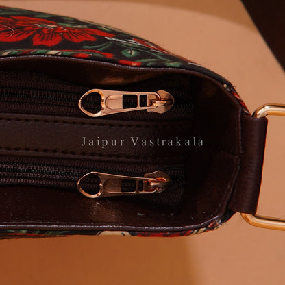 Dark Red Flora Nylon Belt Sling Bag