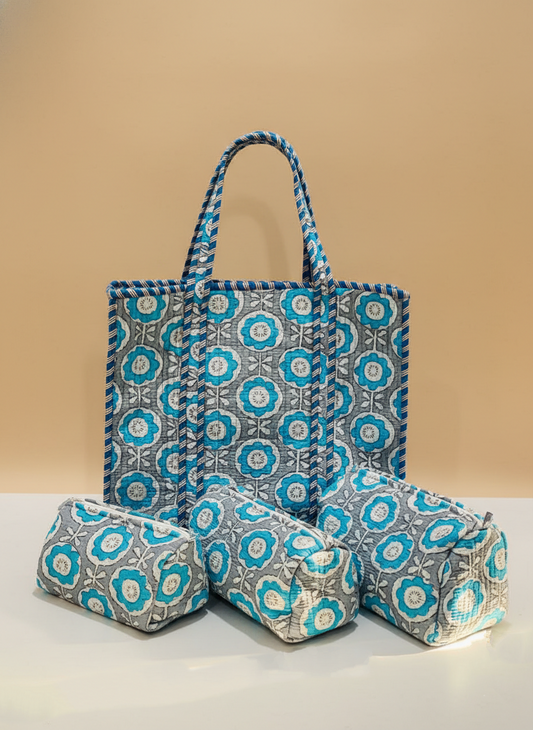 Gray Azure Quilted Tote Bag (Set of 4pcs)