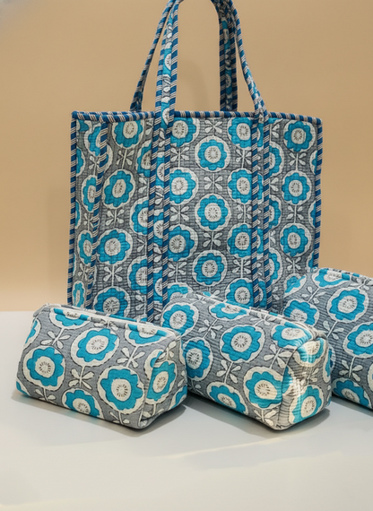 Gray Azure Quilted Tote Bag (Set of 4pcs)