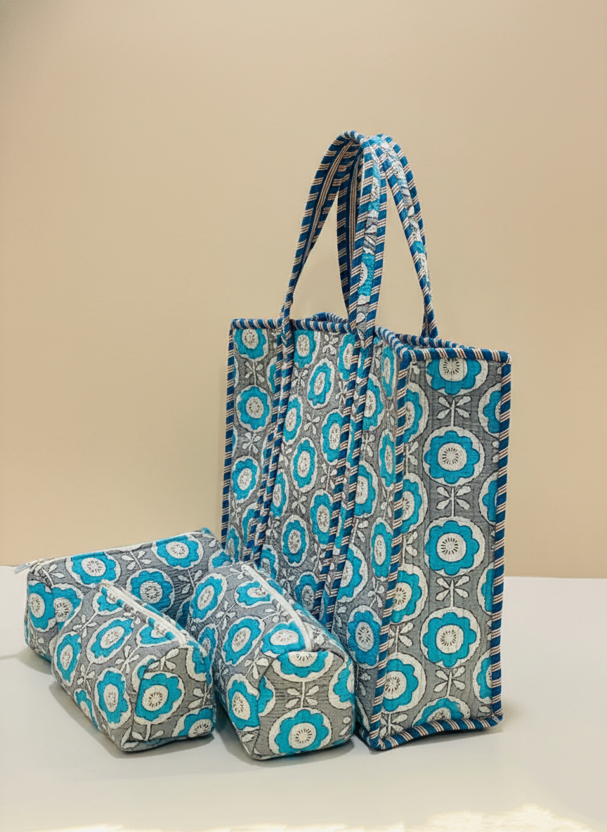 Gray Azure Quilted Tote Bag (Set of 4pcs)
