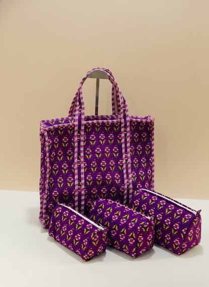 Purple Booti Quilted Tote Bag (Set of 4pcs)
