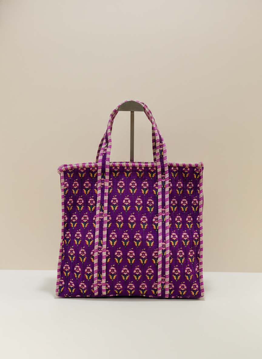 Purple Booti Quilted Tote Bag (Set of 4pcs)
