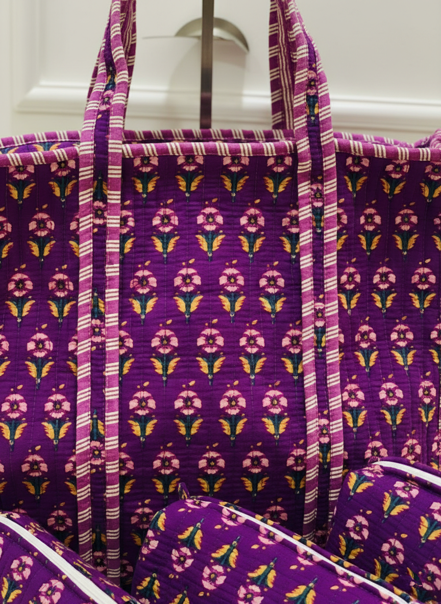 Purple Booti Quilted Tote Bag (Set of 4pcs)