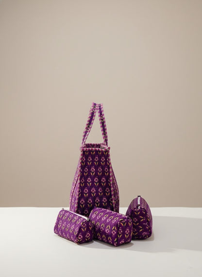 Purple Booti Quilted Tote Bag (Set of 4pcs)