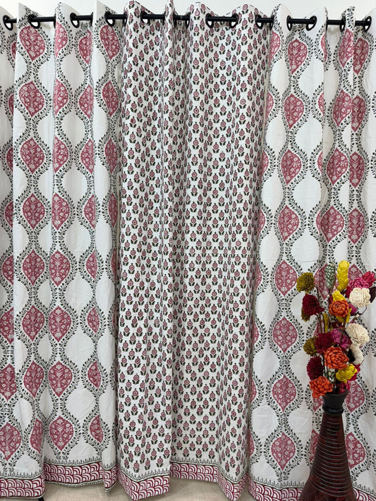 Pink Paradise Booti Mix-Match Curtains 7ft (set of 2pcs + 2pcs)