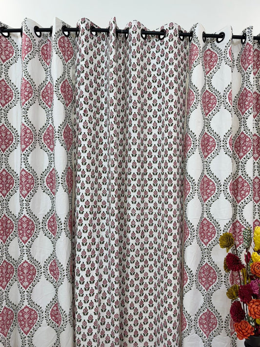 Pink Paradise Booti Mix-Match Curtains 9ft (set of 2pcs + 2pcs)