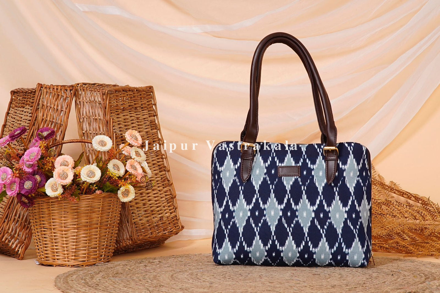 Indigo Mosaic Jute Hand Bag