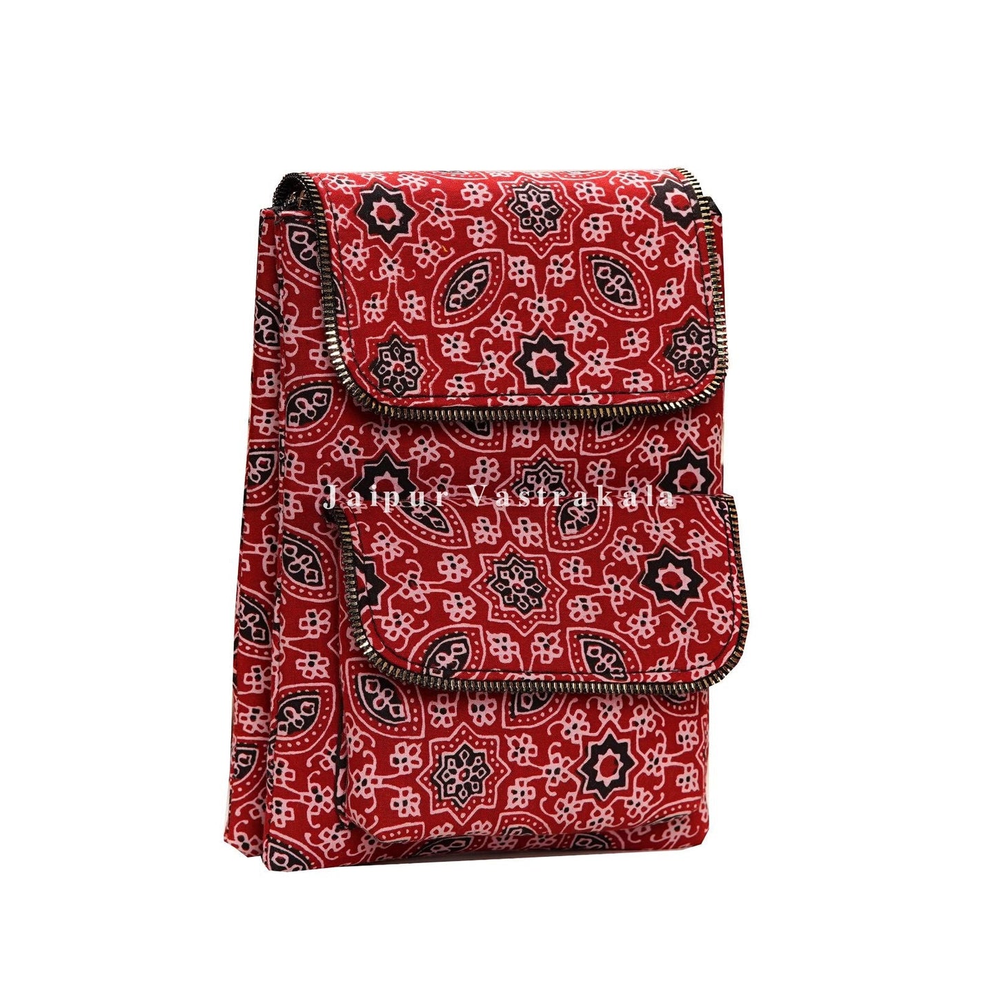 Red Ajrakh Multi Pocket Sling Bag