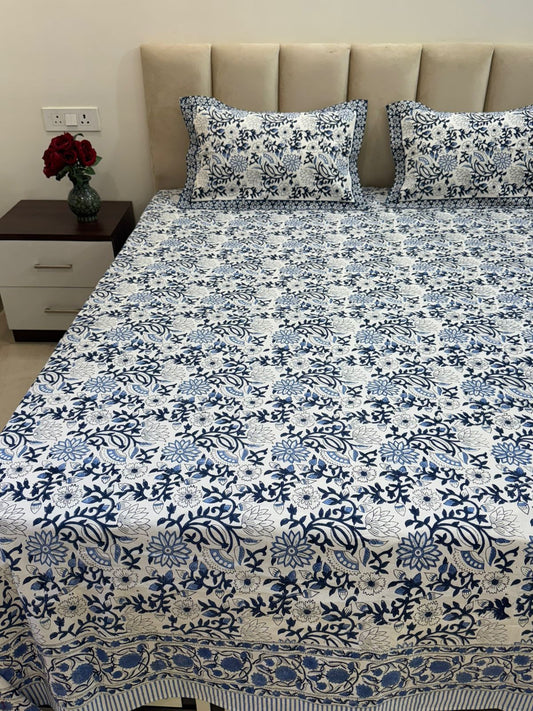 Blue Meadows King Bedsheet with Pillow Covers