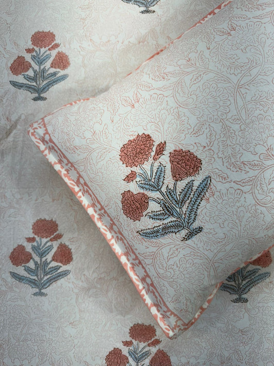 Pastel Peach Boota King Bedsheet with Pillow Covers