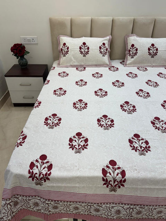 Maroon Boota King Bedsheet with Pillow Covers