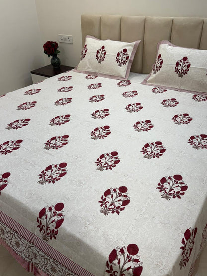 Maroon Boota King Bedsheet with Pillow Covers