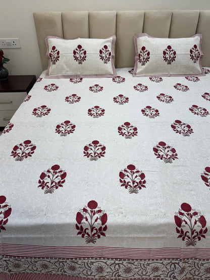 Maroon Boota King Bedsheet with Pillow Covers