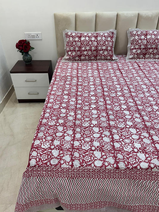 Maroon Jaal King Bedsheet with Pillow Covers
