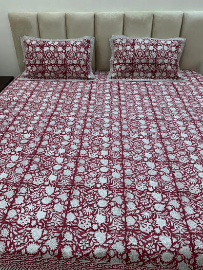 Maroon Jaal King Bedsheet with Pillow Covers