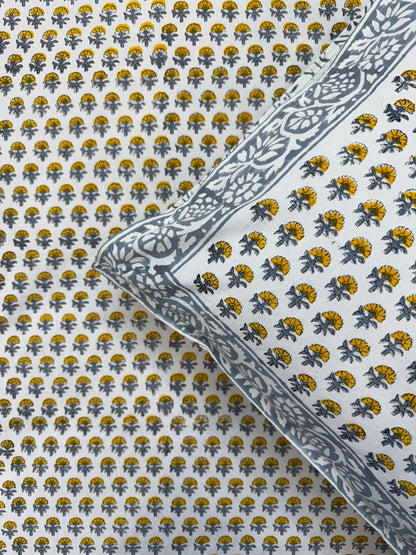 Yellow Gray Buds King Bedsheet with Pillow Covers