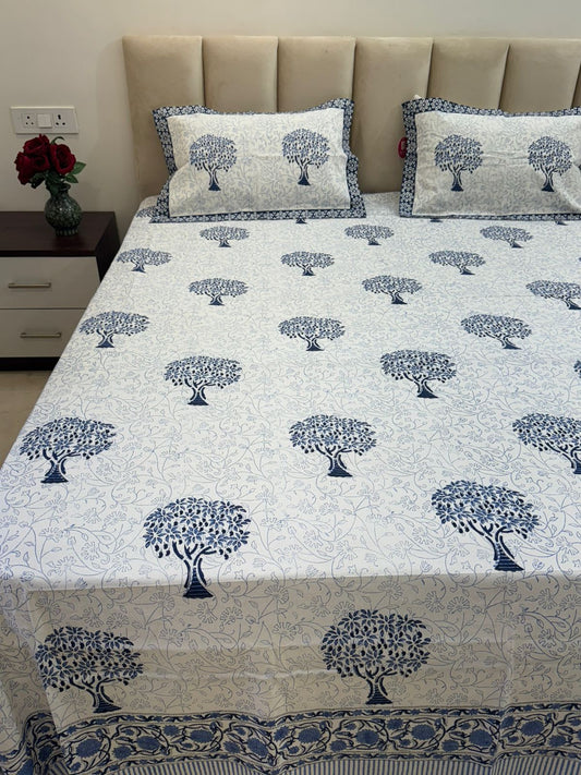 Blue Serene Boota King Bedsheet with Pillow Covers