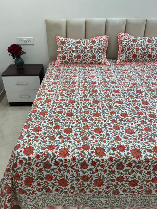 Tangerine Blossom King Bedsheet with Pillow Covers