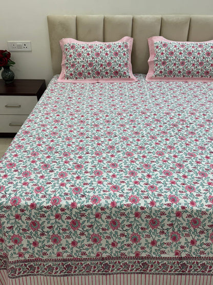 Blush & Verde King Bedsheet with Pillow Covers