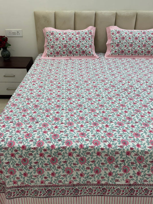 Blush & Verde King Bedsheet with Pillow Covers