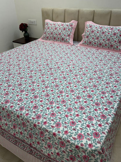 Blush & Verde King Bedsheet with Pillow Covers
