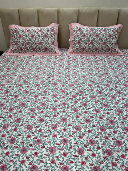 Blush & Verde King Bedsheet with Pillow Covers