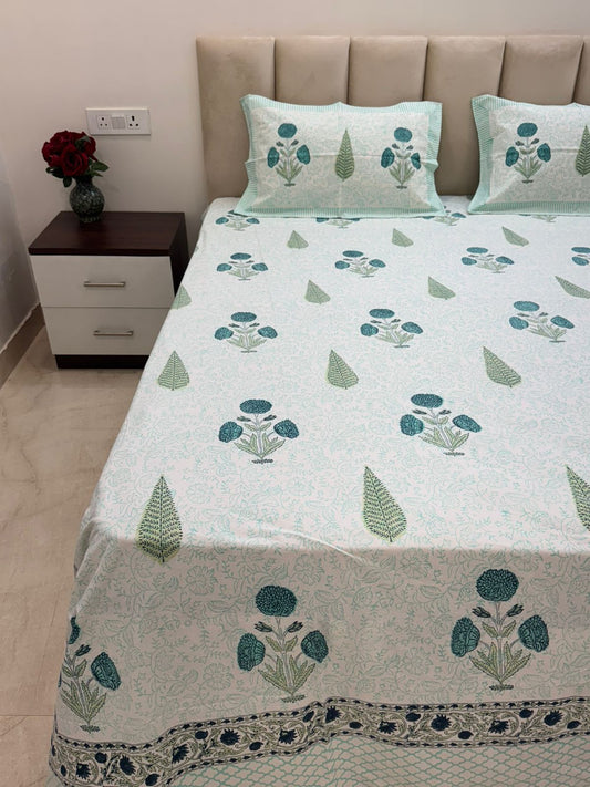 Turquoise Boota Aura King Bedsheet with Pillow Covers