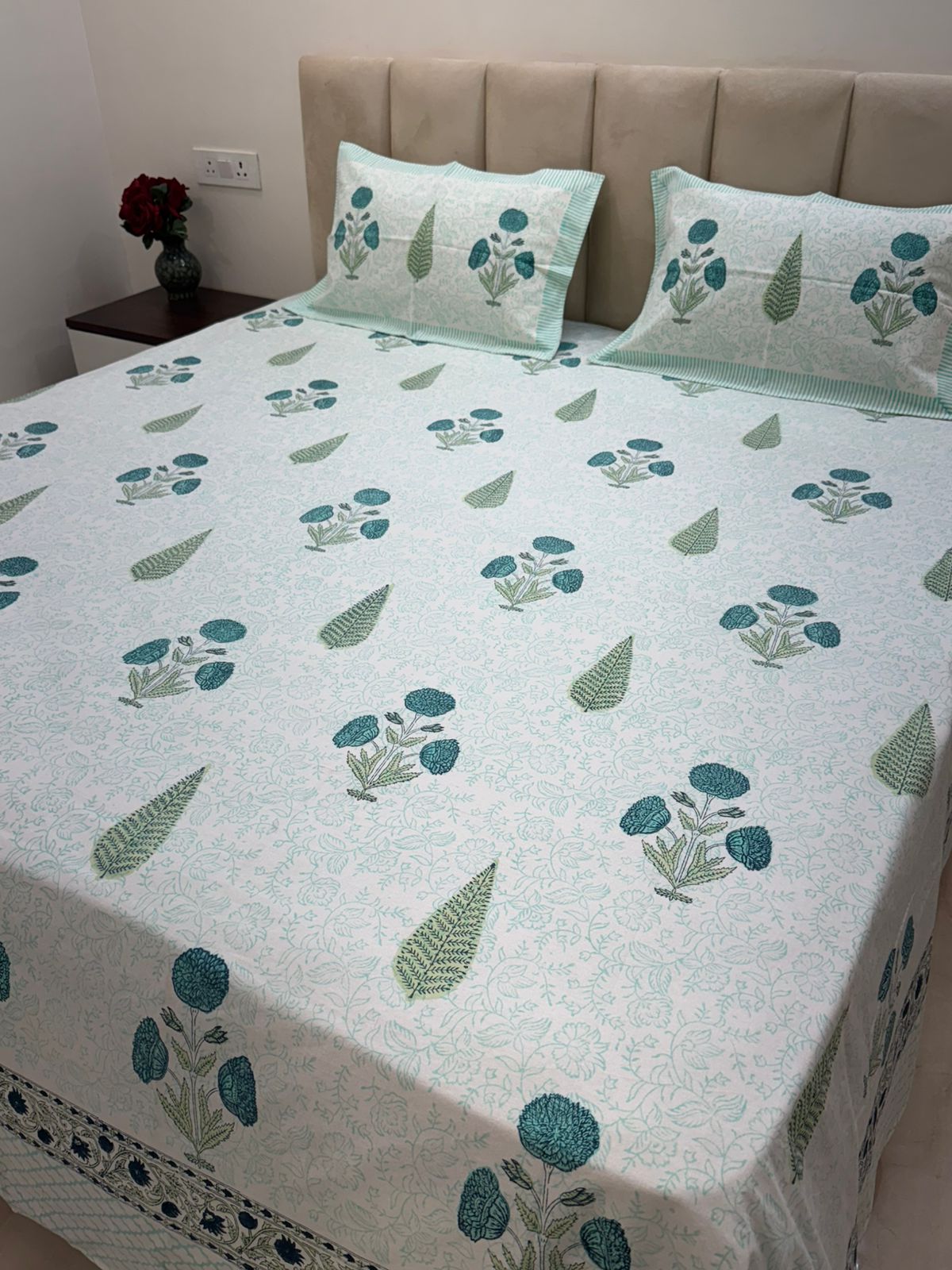 Turquoise Boota Aura King Bedsheet with Pillow Covers