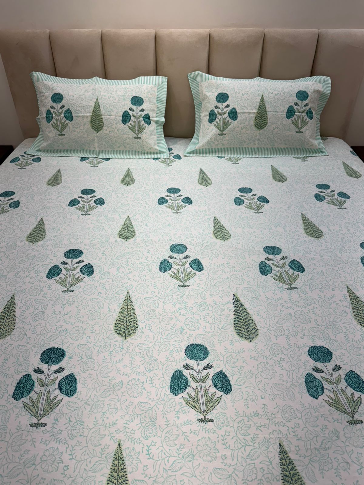 Turquoise Boota Aura King Bedsheet with Pillow Covers