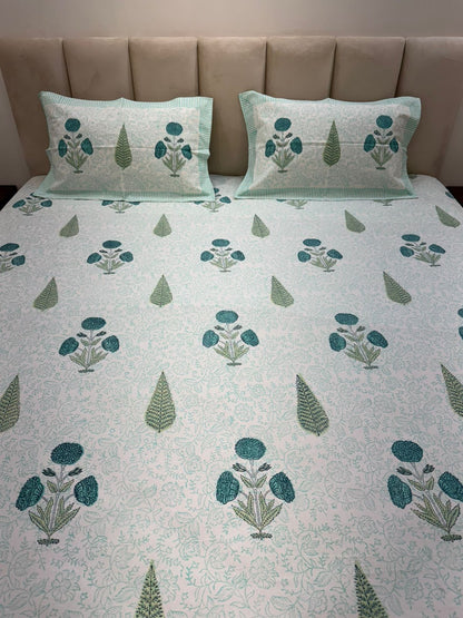 Turquoise Boota Aura King Bedsheet with Pillow Covers