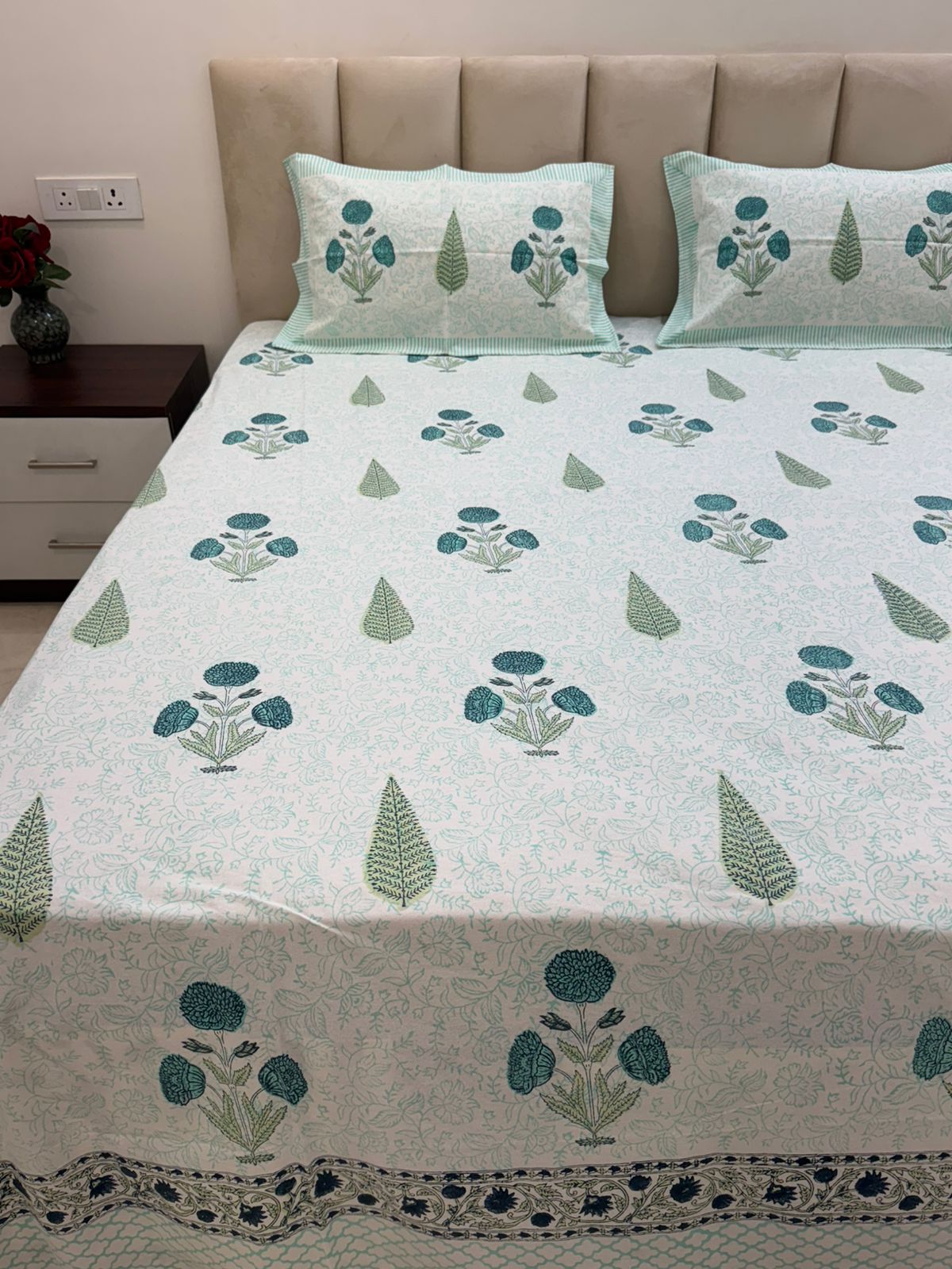 Turquoise Boota Aura King Bedsheet with Pillow Covers