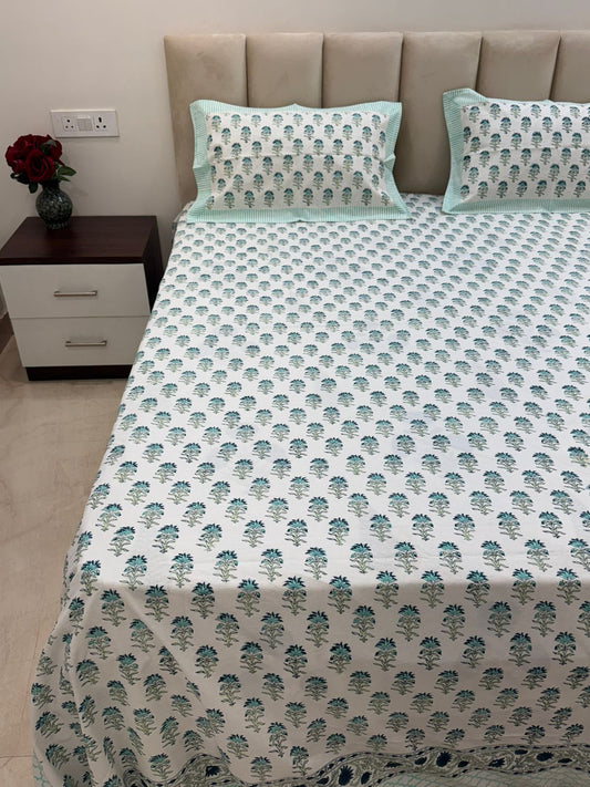 Azure Booti King Bedsheet with Pillow Covers