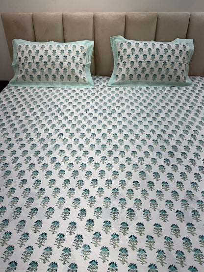 Azure Booti King Bedsheet with Pillow Covers