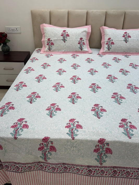 Blush Pink Boota King Bedsheet with Pillow Covers