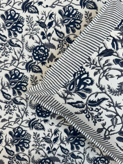Deep Blue Flora King Bedsheet with Pillow Covers