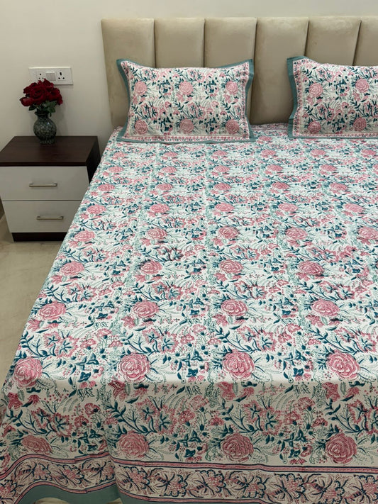 Pink Petals King Bedsheet with Pillow Covers