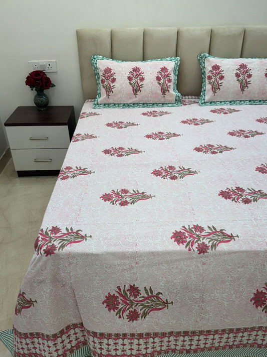 Rosy Boota Royale King Bedsheet with Pillow Covers