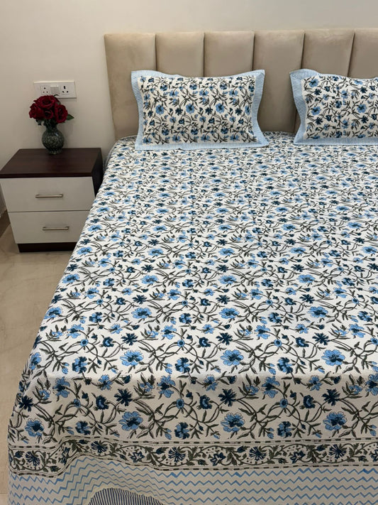 Sapphire Whispers King Bedsheet with Pillow Covers
