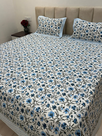 Sapphire Whispers King Bedsheet with Pillow Covers