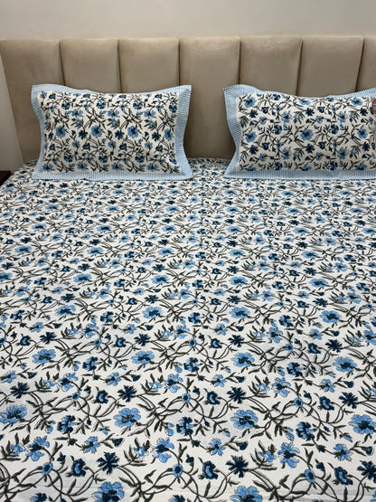 Sapphire Whispers King Bedsheet with Pillow Covers