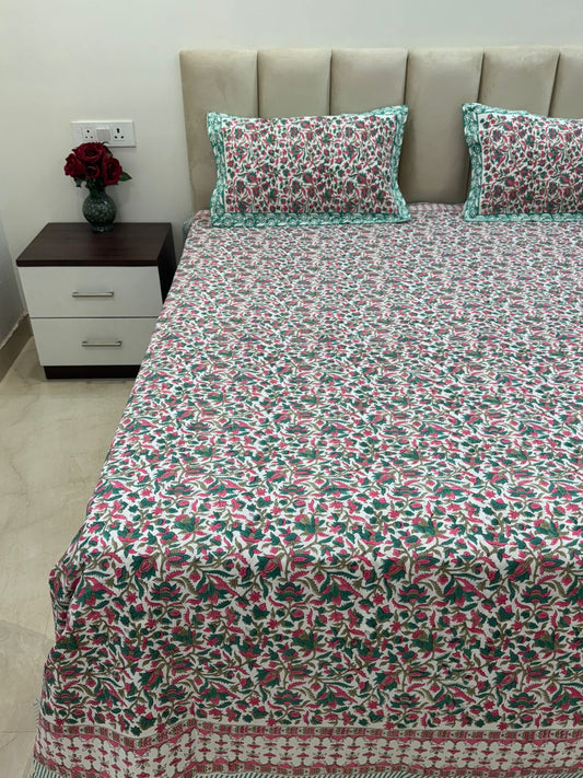 Pink Teal Harmony King Bedsheet with Pillow Covers